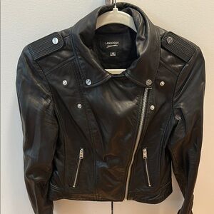 LAMARQUE Black Leather Moto Jacket Asymmetrical Zipper